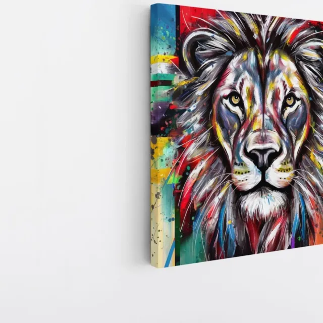 Saammp Canvas Schilderij - Abstracte Leeuw - Kunst - Dieren - Natuur - 40x40 - Foto op canvas - Wanddecoratie - Muurdecoratie Woonkamer - Slaapkamer decoratie - Canvas Print Multicolor