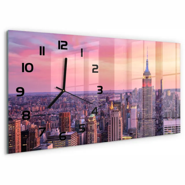TULUP Wandklok - New York West Klok Glas Met Opdruk - 60x30 cm - Oranje Moderne Wandklok Glas - Zwarte handen - Rechthoekige Klok - Decoratieve Glazen Klok - Glazen Wandklok Design
