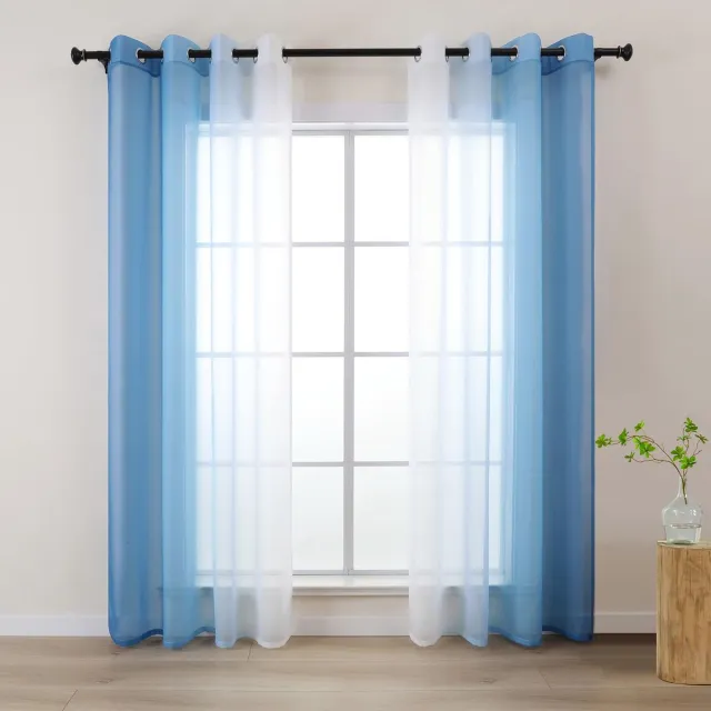 Unyqoos Transparante voile gordijnen met kleurverloop en metalen ringen set van twee 140 x 145 cm blauw