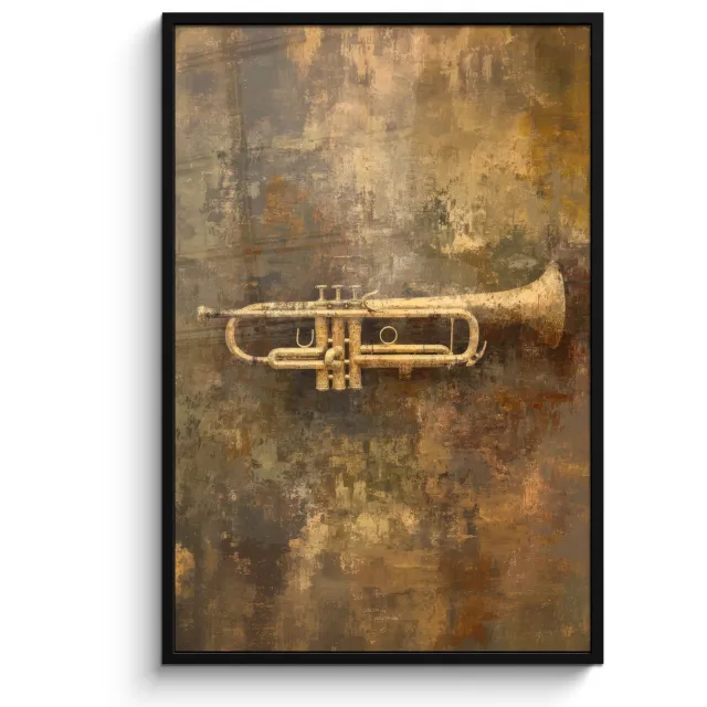 FrameYourWall Poster in lijst - Fotolijst 80x120 cm - Posters - Trompet - Geel - Muzikaal - Posterlijst zwart - Decoratie - Wanddecoratie woonkamer - Muurdecoratie slaapkamer