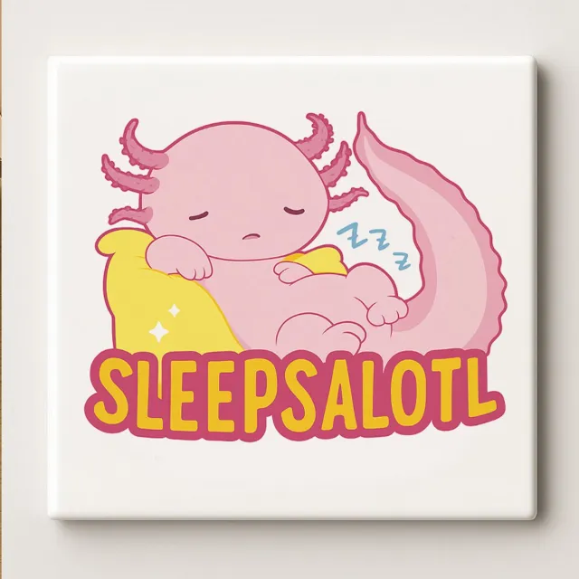 Nevolis Sleepsalotl Decoratieve Tegel 15x15 cm – Schattige Slapende Axolotl Illustratie – Kawaii Dieren Wand- & Woondecoratie Cadeau Multi Color