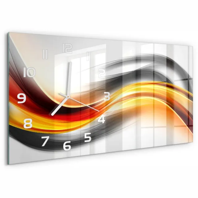 TULUP Wandklok - Golfabstractie Wandklok Glas Decoratie - 60x30 cm - Geel Gekleurde Glazen Klok - Witte handen - Rechthoekige Klok - Klok Glas Met Opdruk - Moderne Wandklok Glas
