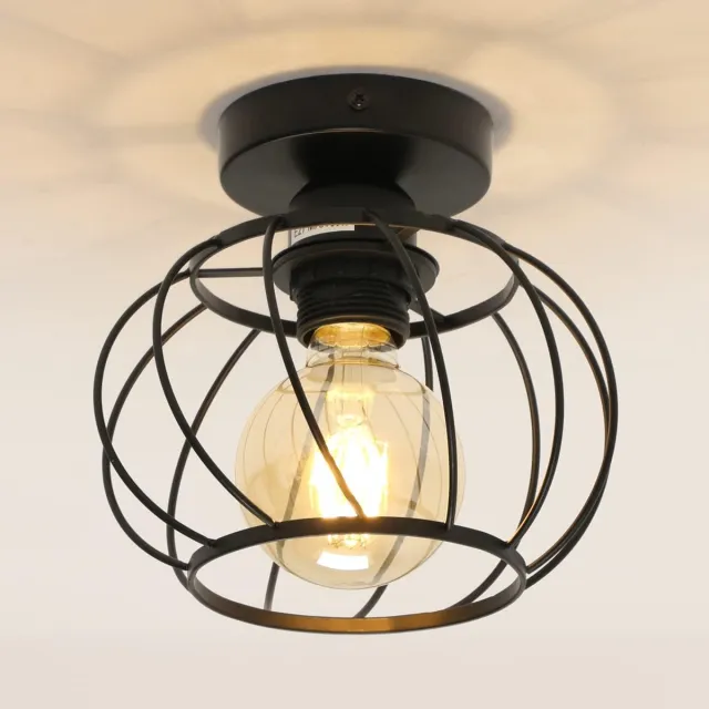 Haobosic Moderne Ronde Semi-Ingebouwde Metaal Plafondlamp E27 - Geschikt voor Slaapkamer, Keuken, Eetkamer, Gang, Entree (Zwart) Black
