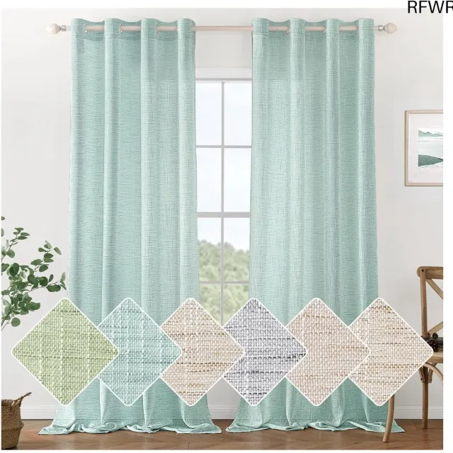 RFWR Transparante Linnen Gordijnen voor Woonkamer en Slaapkamer - 140 x 245 cm - 2 Panelen - Blauw