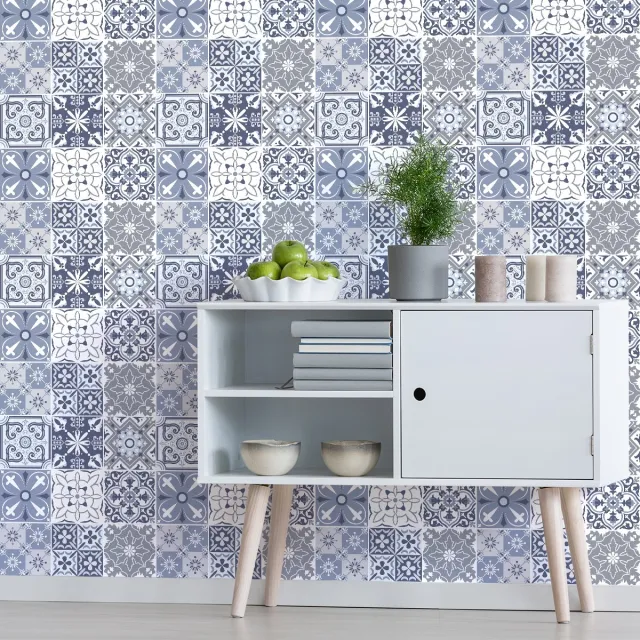 Ambiance Sticker Zelfklevende tegelmuurstickers voor keuken en badkamer - 9 cementtegelstickers, Azulejos Lipino-stijl - 9 stickers, 10x10 cm Multi color