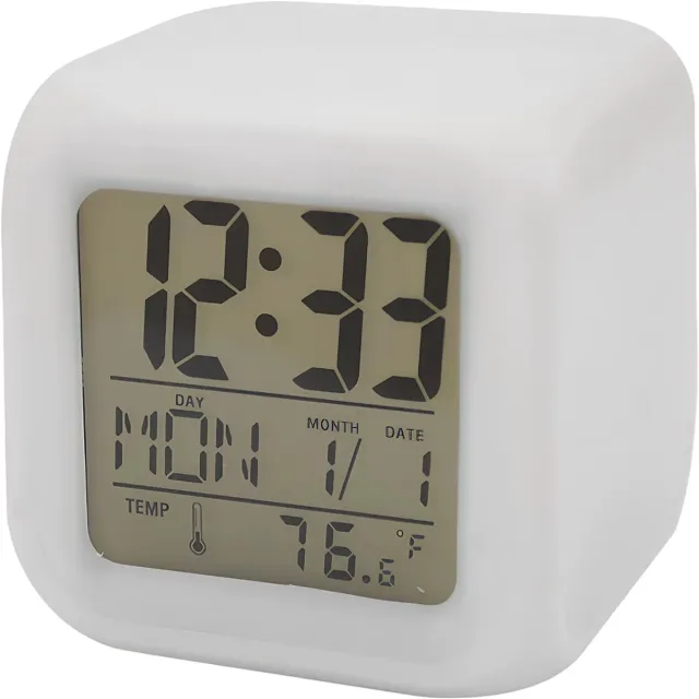 QTTVBTNA Digitale Wekker - 8 cm Kubus met Snooze - 7 Kleuren Nachtlampje - Toont Datum en Temperatuur - Voor Volwassenen en Studenten - Wit - 8x8x8 cm - 1 stuk
