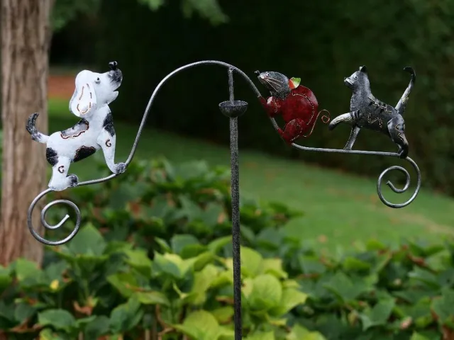 Rawa Geschenken Tuinsteker - Balans kat, muis en hond - 130 cm hoog Overige kleuren