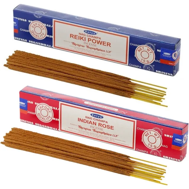 Satya Wierook cadeauset - 2x geurstokjes - Reiki Power en Rozen geur - Meditatie Kersenrood