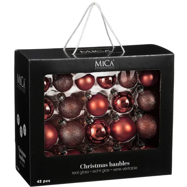 Mica Decorations Kerstballen glas donkerrood - 42 stuks (ø7 cm) donker rood