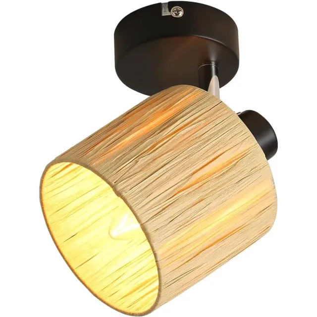 Glitzerlife Plafondspot Plafondlamp - 1xE14 fitting - opbouwspots - 350 graden draaibaar 90 graden zwenkbaar - Boho Vintage - Ø11cm - Zwart & Natuurlijke Kleur