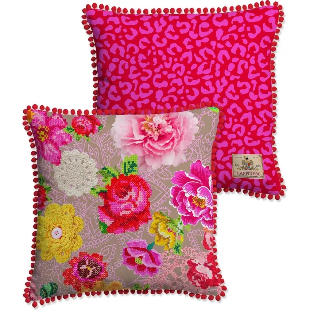 Happiness Vierkant sierkussen 48x48 cm polyester Happiness no.8063 sand Multikleur