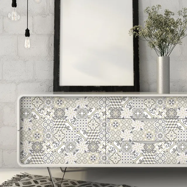 Ambiance Sticker Decoratieve meubelstickers - 60 authentieke Lorenzina cementtegel meubelstickers - 60 stickers 10x10cm Multi color