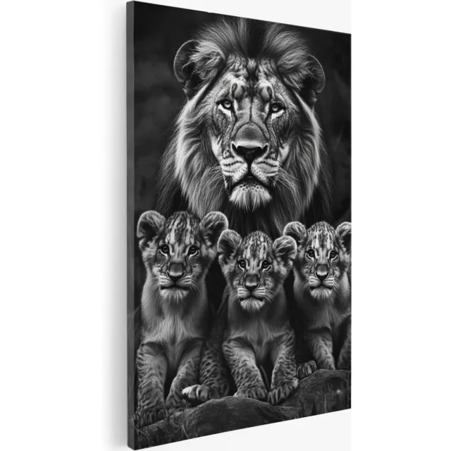 Saammp Canvas Schilderij - Leeuw met 3 welpen - Natuur - Dieren - 40x60 - Foto op canvas - Wanddecoratie - Muurdecoratie Woonkamer - Slaapkamer decoratie - Canvas Print Multicolor