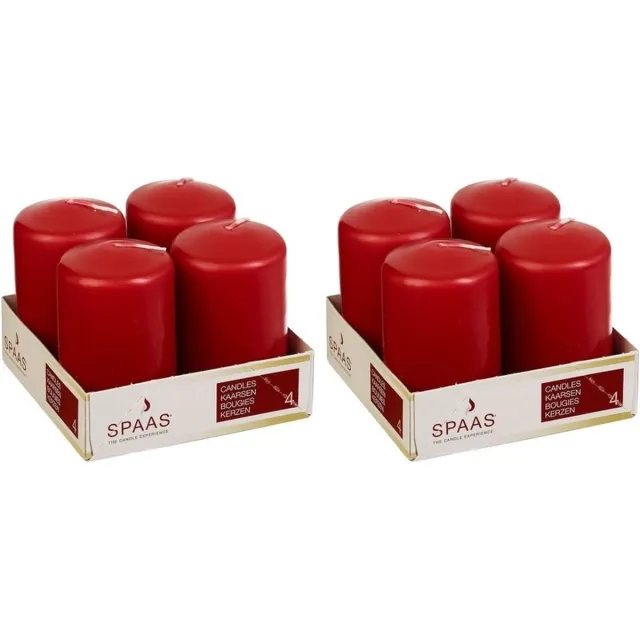 Spaas Stompkaarsen/zuilkaarsen - set van 8x - rood - D5 x H8 cm - 12 branduren