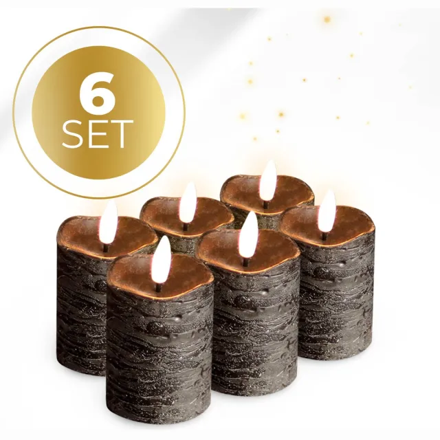 KENN LED Kaarsen op Batterijen – Echte Wax – Set van 6 – Rustiek Zwart – Tot 300 Branduren – Automatische Timer – Inclusief Batterijen – Mini Stompkaarsen – Realistisch flikkerende 3D Vlam – Kaarsen op Batterijen – Nep Kaarsen – Horeca Zwart (Inclusief batterijen)