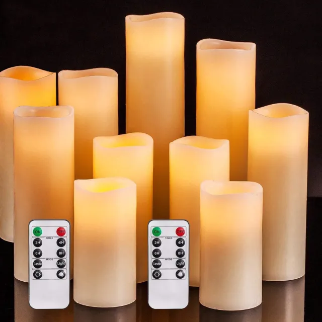 Meisterhome 10 delige Led kaarsen Set – Echte wax - Met afstandsbediening – Timer 2/4/6/8 uur - Dimbaar Ivory
