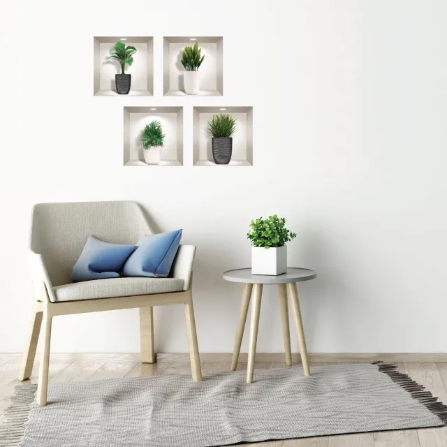 Ambiance Sticker 3D-plantenstickers in designpotten, 60 x 60 cm Multi color