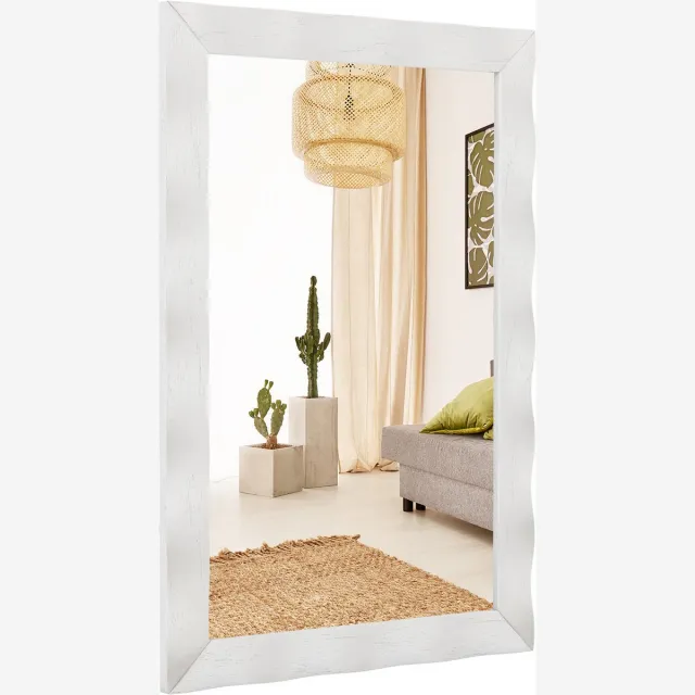Costway Boerderij wandspiegel, 106 x 71,5 cm, rustieke badkamerspiegel met houten frame van rubberhout, cosmeticaspiegel, verticale en horizontale ophanging voor woonkamer, entree, wit