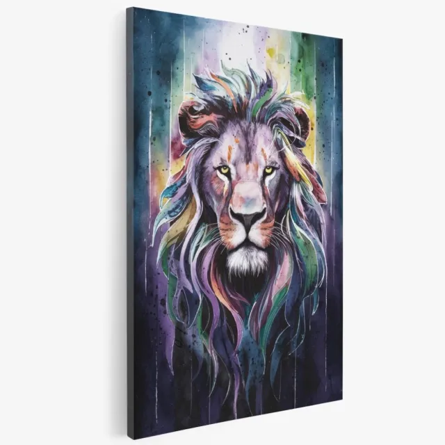 Saammp Canvas Schilderij - Leeuw - Kleurrijk olieverf - Abstract - Dieren - 80x120 - Foto op canvas - Wanddecoratie - Muurdecoratie Woonkamer - Slaapkamer decoratie - Canvas Print Multicolor