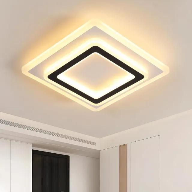 Haobosic Vierkante plafondlamp van acryl, wit/zwart, 29x29x5,5cm, 38W, warm licht 3000K, CRI80, 220V, Europa