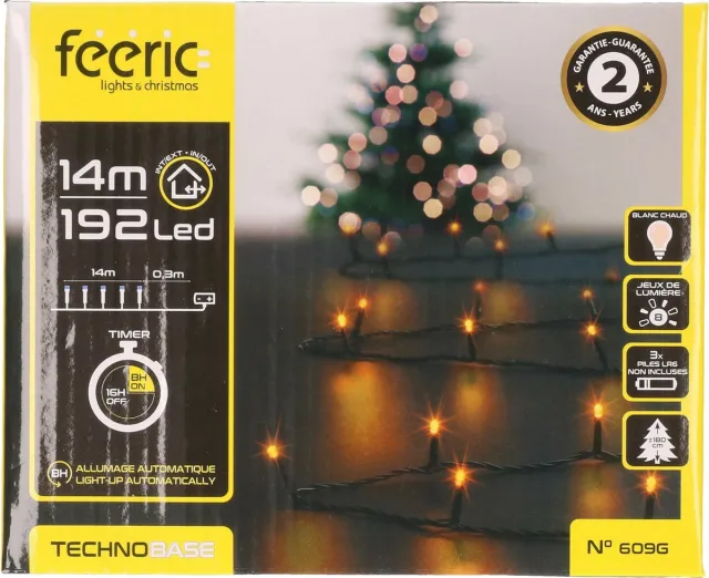 Feeric lights & Christmas Feeric lights Feestverlichting - warm wit - 14 m- 192 led lampjes - zwart snoer - batterij