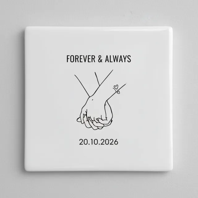 Nevolis Forever & Always Handen Lijntekening Decoratieve Tegel – Gepersonaliseerde Liefde Datum Wanddecoratie – 15 x 15 cm Multi Color