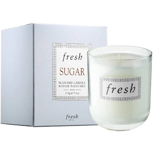 fresh Sugar Scented Candle 215g – Luxe Geurkaars met Citrus en Karamel – Voor een Warme en Sfeervolle Ruimte blauw en wit