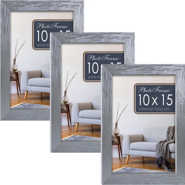 Zep 3x stuks houten fotolijst zilver geschikt voor een foto van 10 x 15 cm