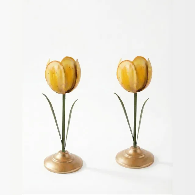 Pip Studio Bloemen Kandelaren - Geel - Set van 2 - Metaal - 21 cm