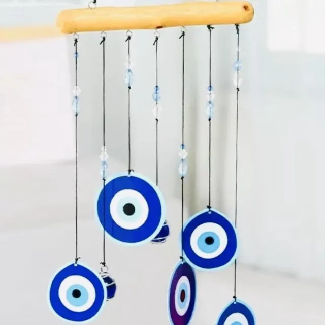 Nature's Melody Decoratie windmobiel windgong windorgel 55cm -Nazar eye - Boze oog -Evil eye Multi