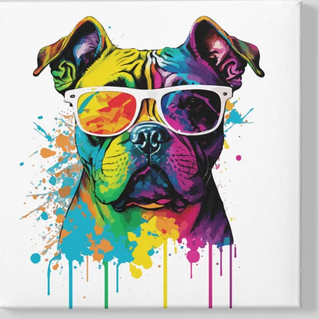 Trendex Global Canvas Schilderij - Dieren - Kleurrijke Bulldog - Abstract - 60x60x2 cm