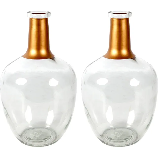 Countryfield Bloemenvaas Firm Big Bottle - 2x - helder transparant/koper - glas - D18 x H30 cm