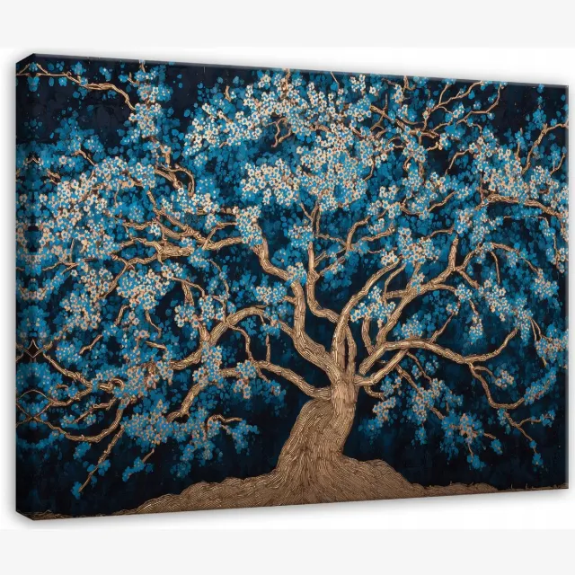 WALLARENA Schilderij op canvas - 40x30 cm - abstracte boom in blauw - Geschikt voor slaapkamer en woonkamer Veelkleurig