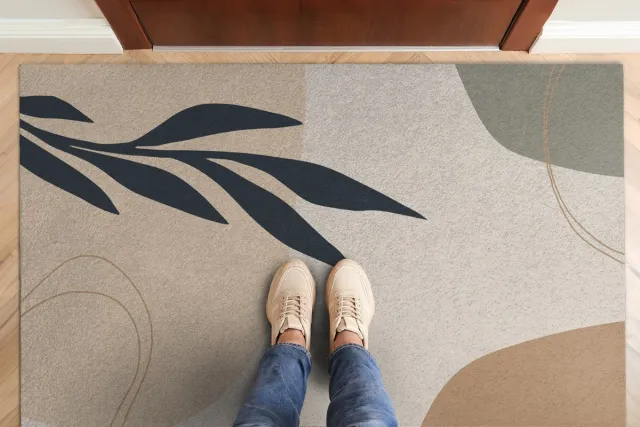 Coloray Deurmat voor binnen - Beige Design Deurmat - Boho-Plant Schoonloopmat - Wasbare Deurmat - Deurmat Groot - 150x100 cm Beige - Boho-Plant