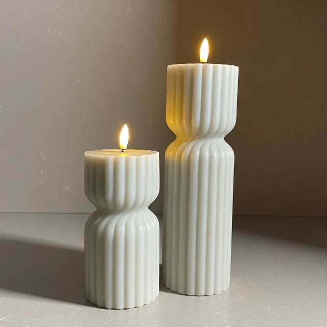 Bøsta Living Selje LED-kaarsen set met bewegende vlam - Echte wax - Organisch – Echte wax - Beige - Afstandsbediening - Timer Cool Beige