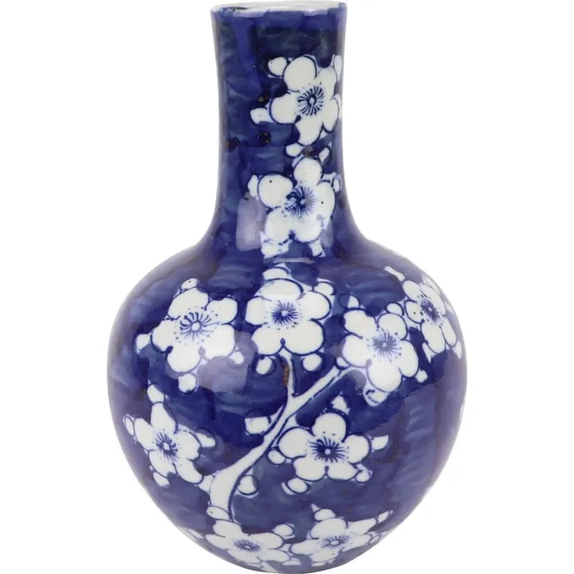Fine Asianliving Chinese Vaas Blauw Wit Porselein Bloesems D15xH23cm Blauw, Wit