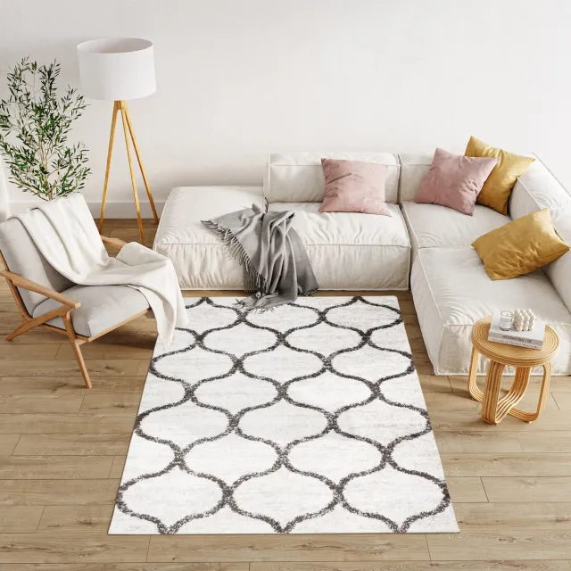 Tapiso Modena Vloerkleed Hoogpolig Fluffy Shaggy Trellis Tapijt antraciet licht, foto 4
