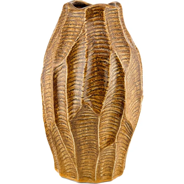 homebound by ky Aardewerk vaas leaves oker | 17x17x28,5cm | bloemenvaas keramiek bladeren bruin