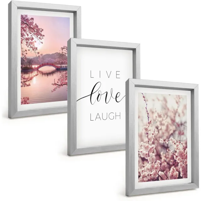 TULUP 4-Delige Schilderij Set - Bloemmotieven met een brug en een inscriptie - 20 x 30 cm - Decoratieve Muurdecoratie - Slaapkamer - Woonkamer Decoratie Zilveren lijst