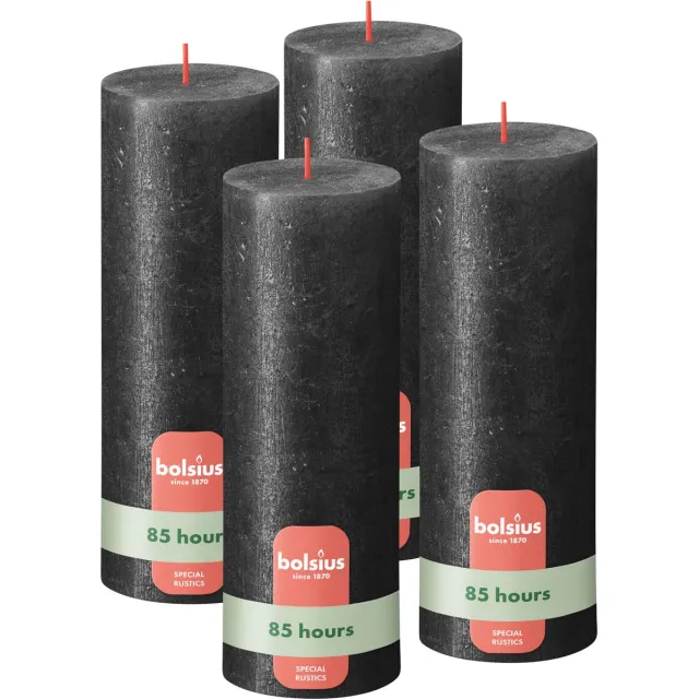 Bolsius Rustieke kaars Shimmer - 4 Stuks - Metallic Antraciet – 19cm - 85 branduren