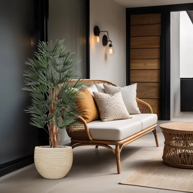 maxifleur Kunstplanten Raphis Kunstpalm 125cm UV in pot Groen