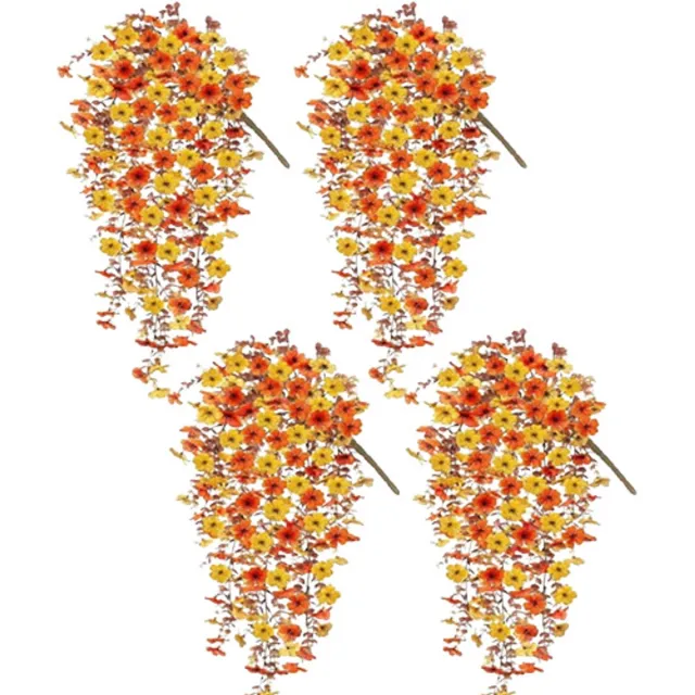 HisKes 4 stuks kunstbloemen - Herfstdecoratie - Kunstplanten voor binnen en buiten - Hangmand met bloemen - Geschikt voor tuinen en terrassen - 75 cm - Geel