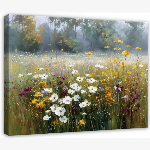 WALLARENA Schilderij op canvas - 40x30 cm - wilde bloemen en weide - natuur wanddecoratie woonkamer en slaapkamer Veelkleurig