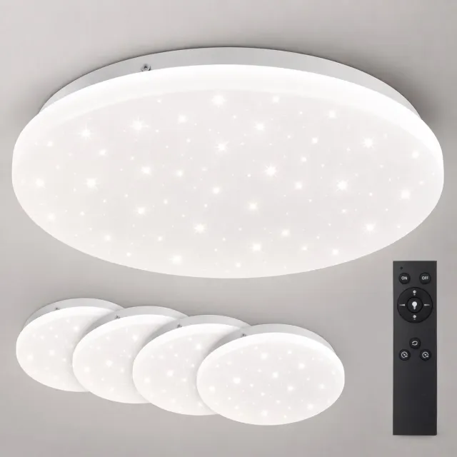 LOVHAUS 4x LED Plafonnière met Sterrenhemel – 28 cm 24W – 2400LM – Instelbare Lichtkleur – Met Afstandsbediening Wit