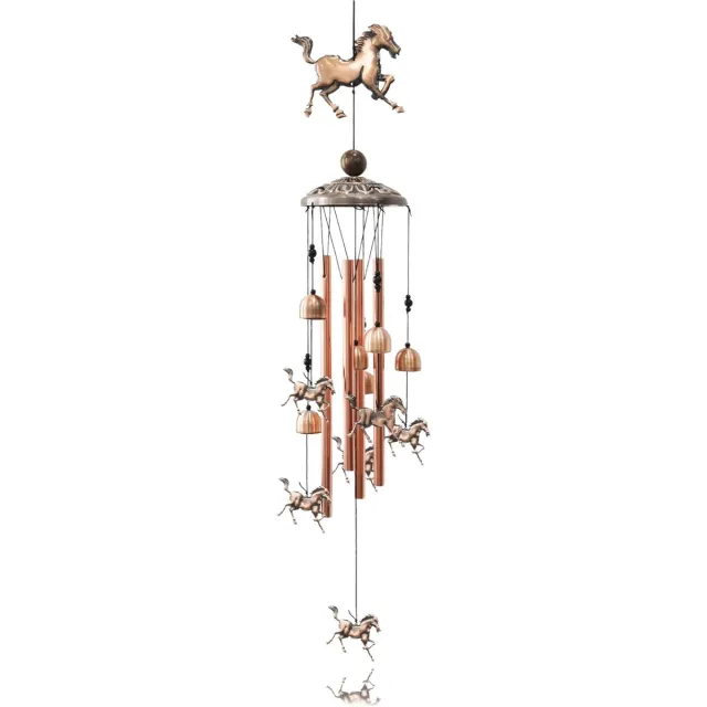 carmdering Windgong - Metal Windgong - Buiten Windgong - 7 paarden, 4 buizen, 6 belletjes - Antiek brons, precies gestemd - Voor tuin, terras en balkon - Symboliseert vrede, geluk en gezondheid - Cadeau voor Moederdag - Weerbestendig