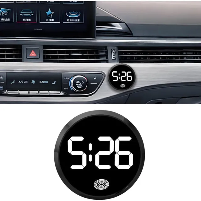 carmdering Car Dashboard Digital Clock - Auto Interieur Digitale Klok - Elektronische Horloge - LED Tijdweergave - Touch Activatie - Legering En Glas - Lichtgevend Ontwerp - Universele Montage - 1 Stuk zwart