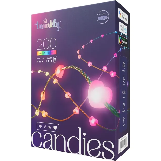 Twinkly Candies Hearts Lichtsnoer - 200 LED RGB - 12 meter - App-gestuurd - Binnen - Groen snoer
