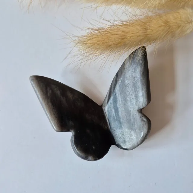 Moonlight Gemstones Edelsteen Vlinder 6x5 cm – Zilver Obsidiaan