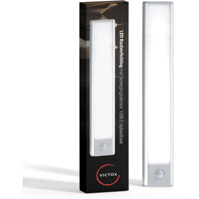 Victox LED Kastverlichting met bewegingssensor - 20 cm - USB-C Oplaadbaar - 3 Kleurtemperaturen - Magnetisch - Draadloos - Zilver Wit 20cm