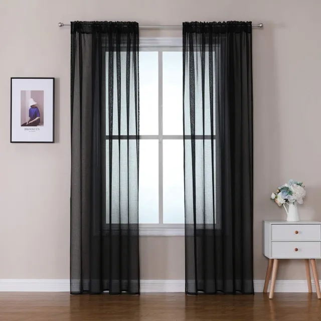 Ibenzoa Transparante Voile-Gordijnen Set van 2 voor Slaapkamer Decoratie en Privacy - Zwart, 140 x 260 cm